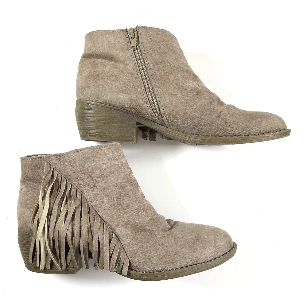 American Eagle Women's‎ Fringe Ankle Boots Tan Faux Suede Booties 9